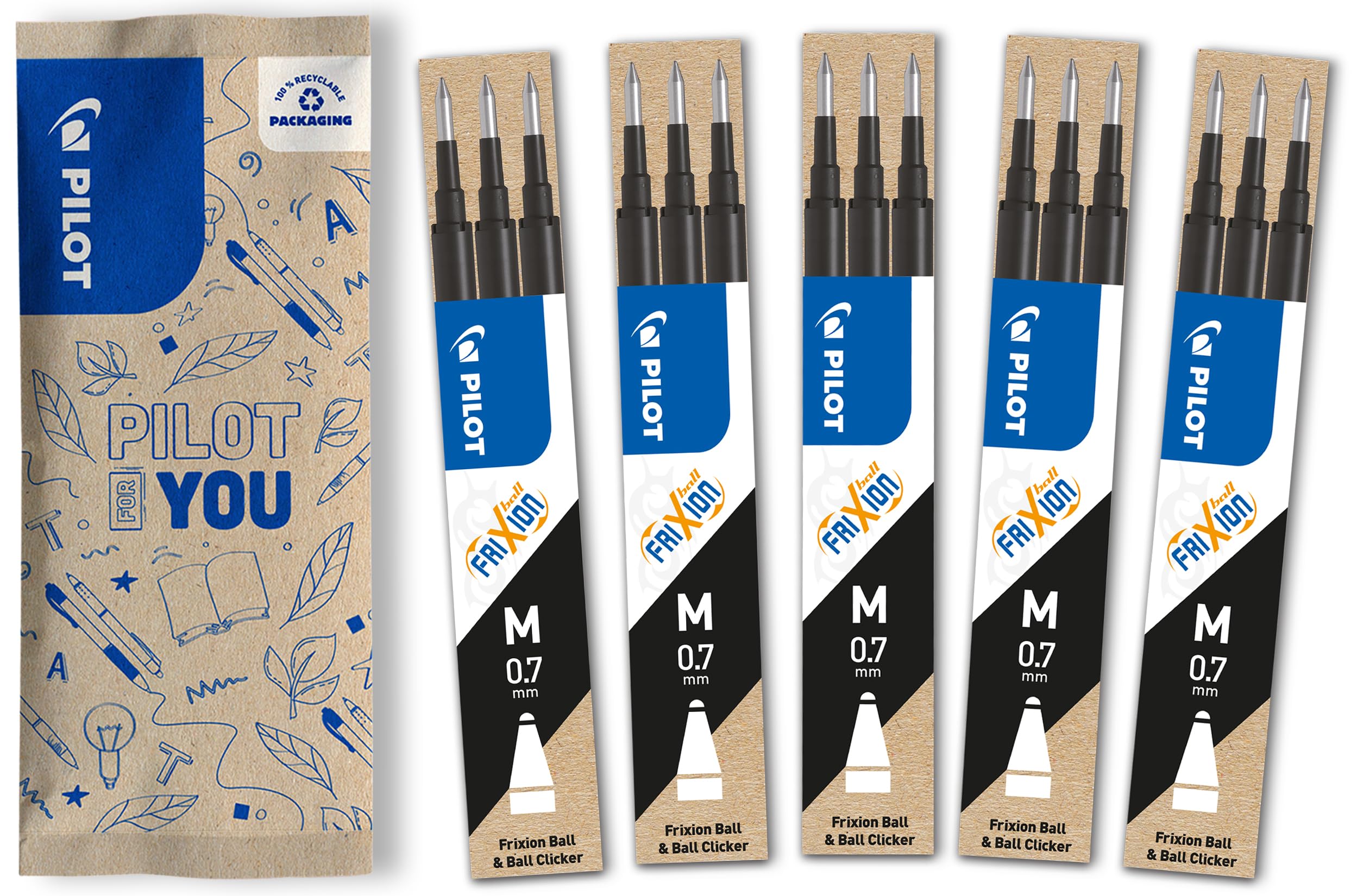pilot-frixion-lot-5-tuis-de-3-recharges-noires-15-recharges-effa-ables-compatibl image 1
