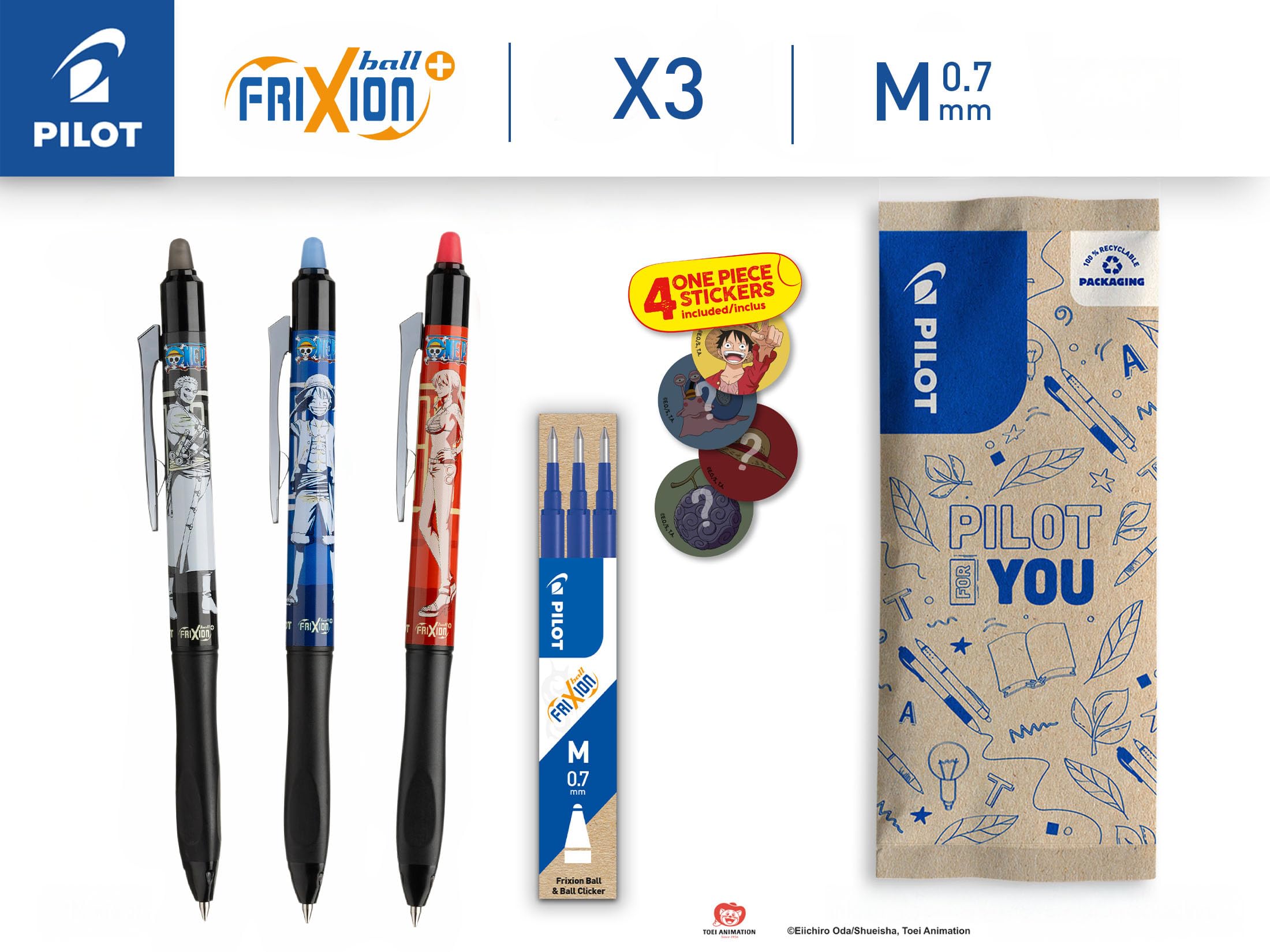 pilot-frixion-ball-plus-x-one-piece-dition-limit-e-lot-3-rollers-effa-ables-0-7- image 2