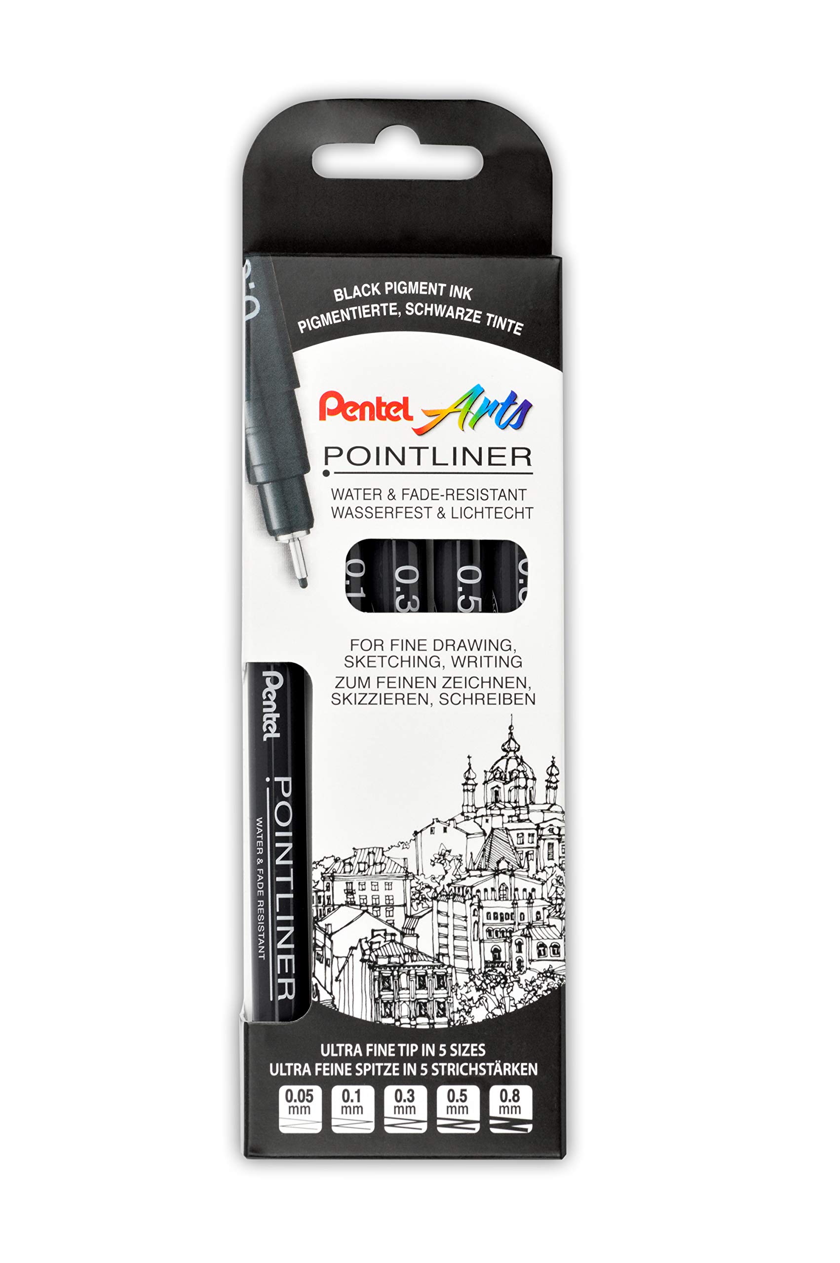 pentel-pointliner-s20p-5-lot-de-5-feutres-fins-noirs-0-05-0-8-mm image 1