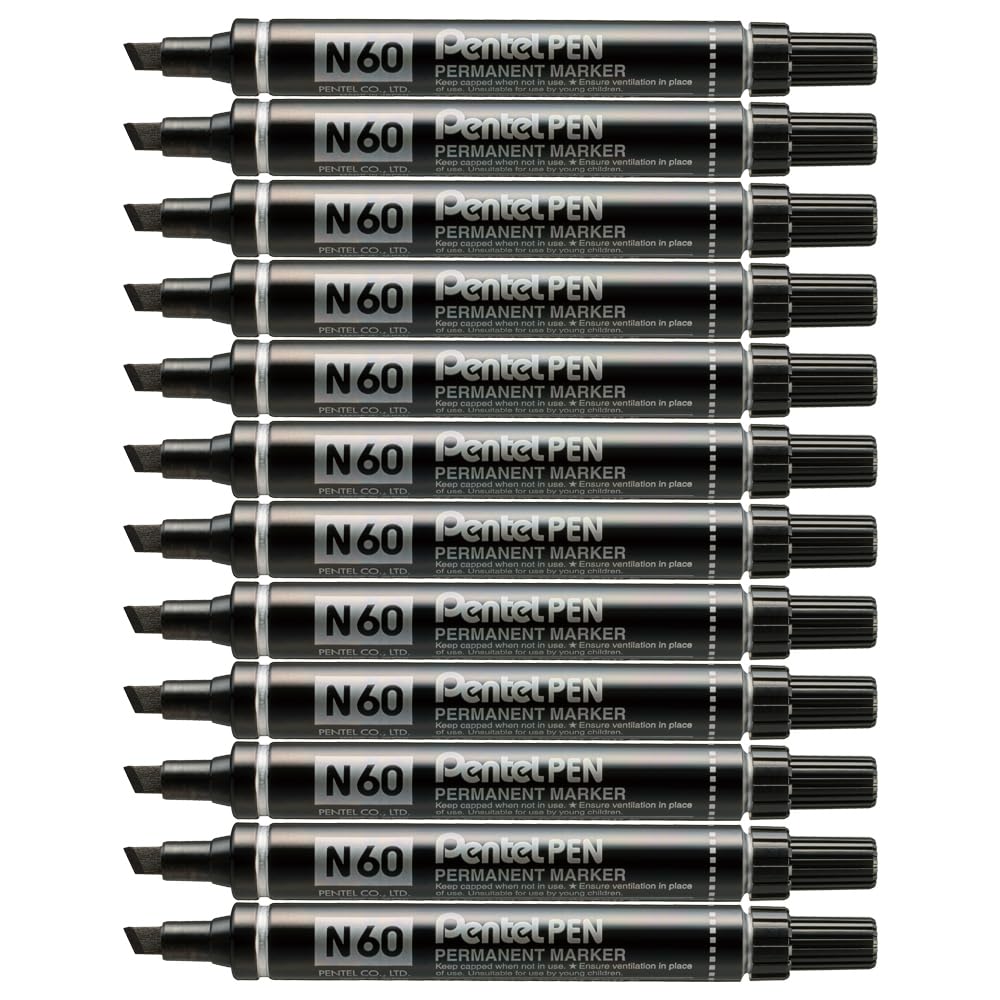 pentel-pen-n60-marqueur-permanent-lot-de-12-noir-pointe-biseaut-e-3-6-mm image 1
