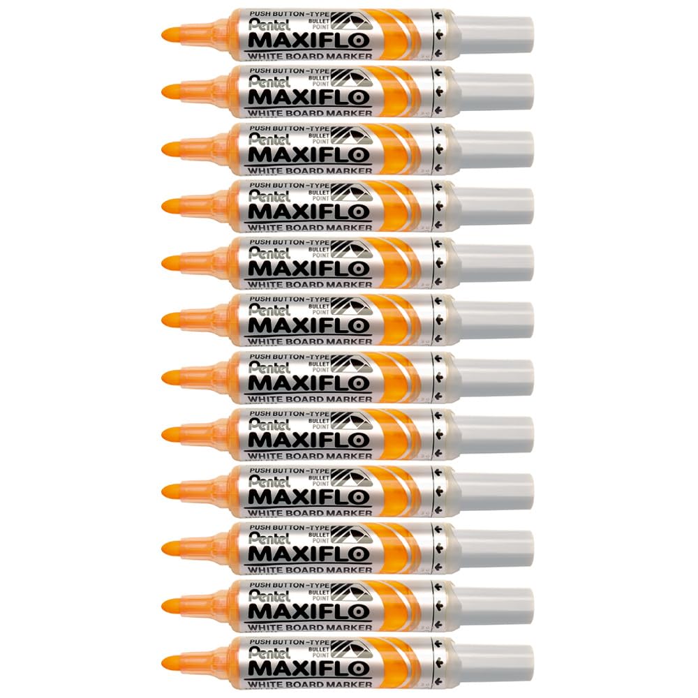 pentel-maxiflo-mwl5m-f-lot-de-12-marqueurs-tableau-blanc-orange-pointe-large-con image 1