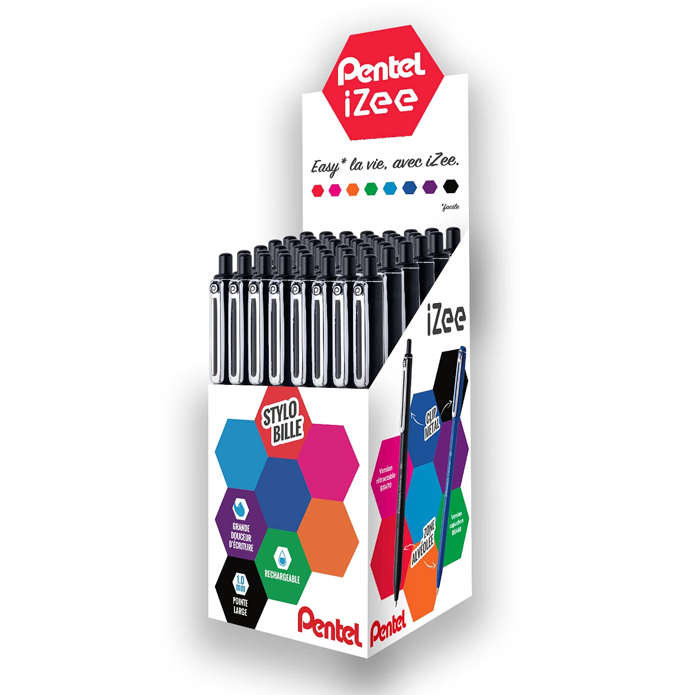 pentel-izee-bx470-stylo-bille-r-tractable-1-0-mm-noir-lot-de-48 image 1