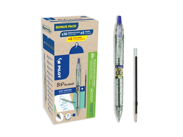pilot-b2p-ecoball-begreen-stylo-bille-r-tractable-1-0-mm-bleu-lot-de-10-10-recha image 1