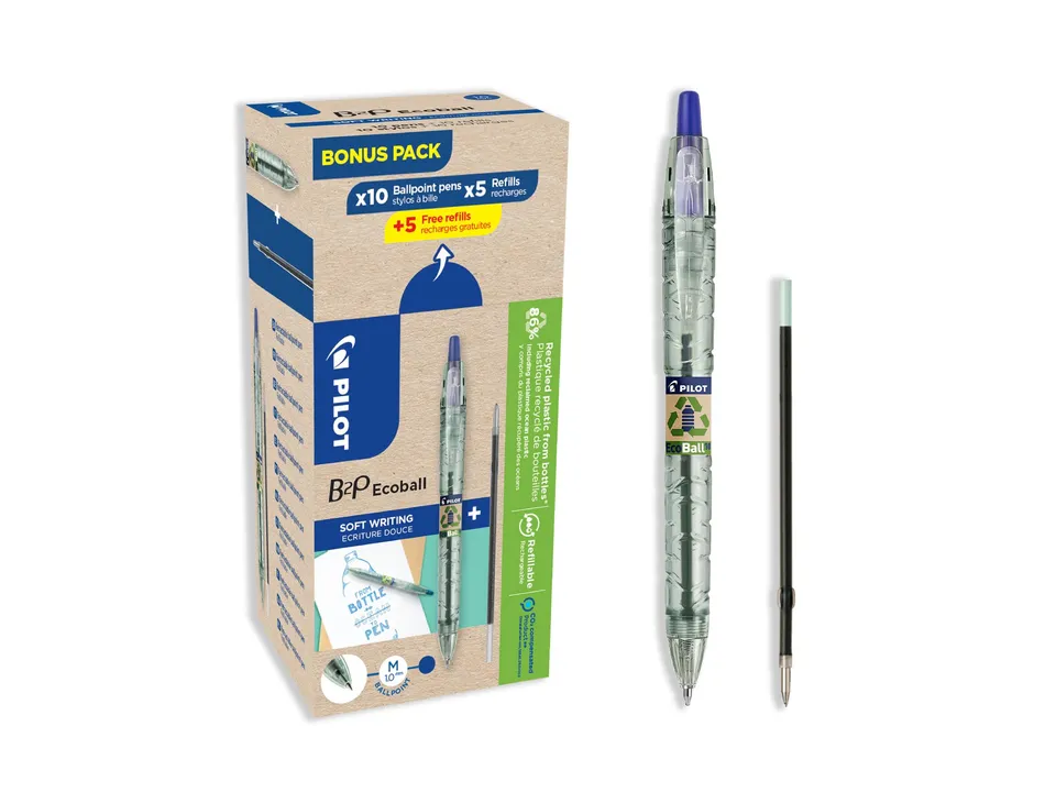 pilot-b2p-ecoball-begreen-stylo-bille-r-tractable-1-0-mm-bleu-lot-de-10-10-recha image 1