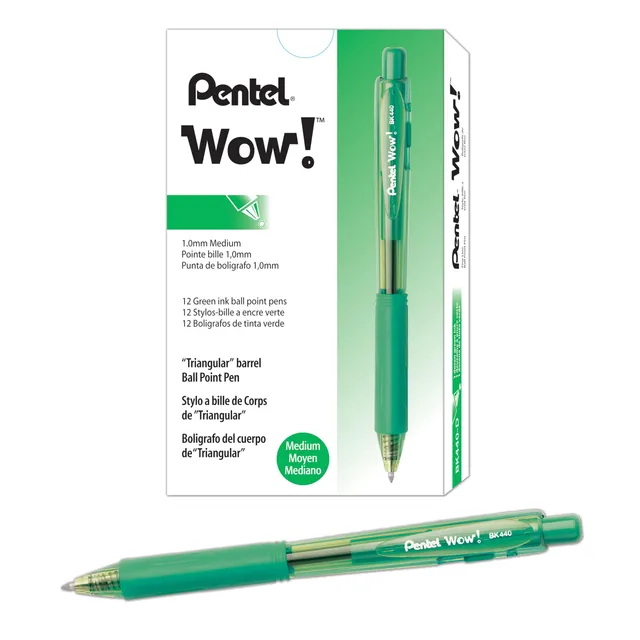 pentel-wow-stylo-bille-r-tractable-triangulaire-1-mm-vert-lot-de-12 image 1