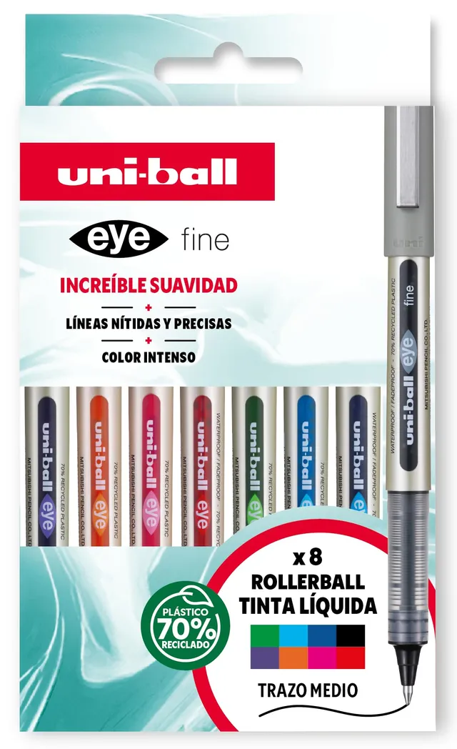 uni-ball-eye-ub-157-lot-de-8-rollers-encre-liquide-couleurs-assorties-0-7-mm image 1
