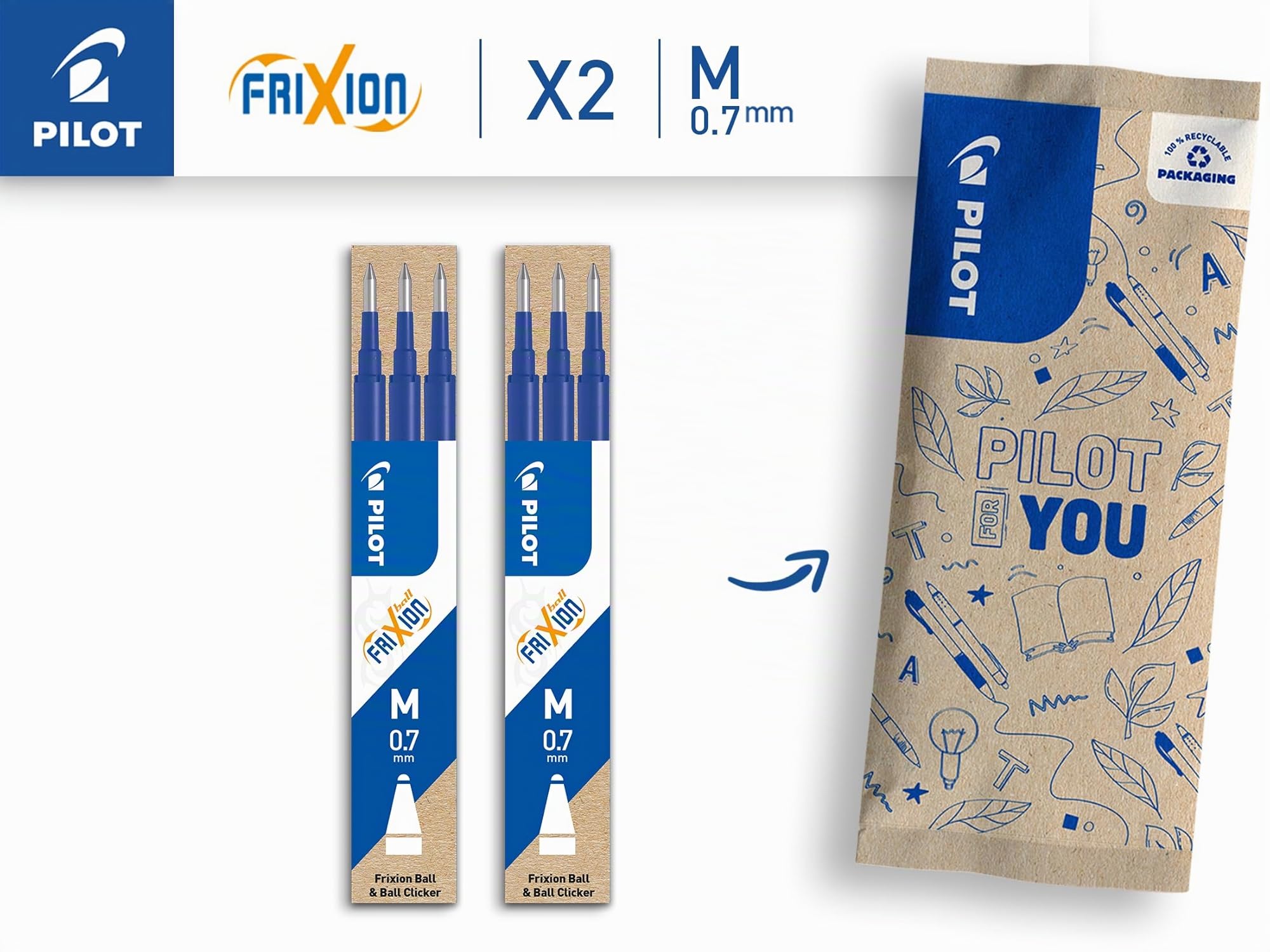 pilot-frixion-lot-de-2-tuis-de-3-recharges-pour-stylo-effa-able-bleu-pointe-moye image 2
