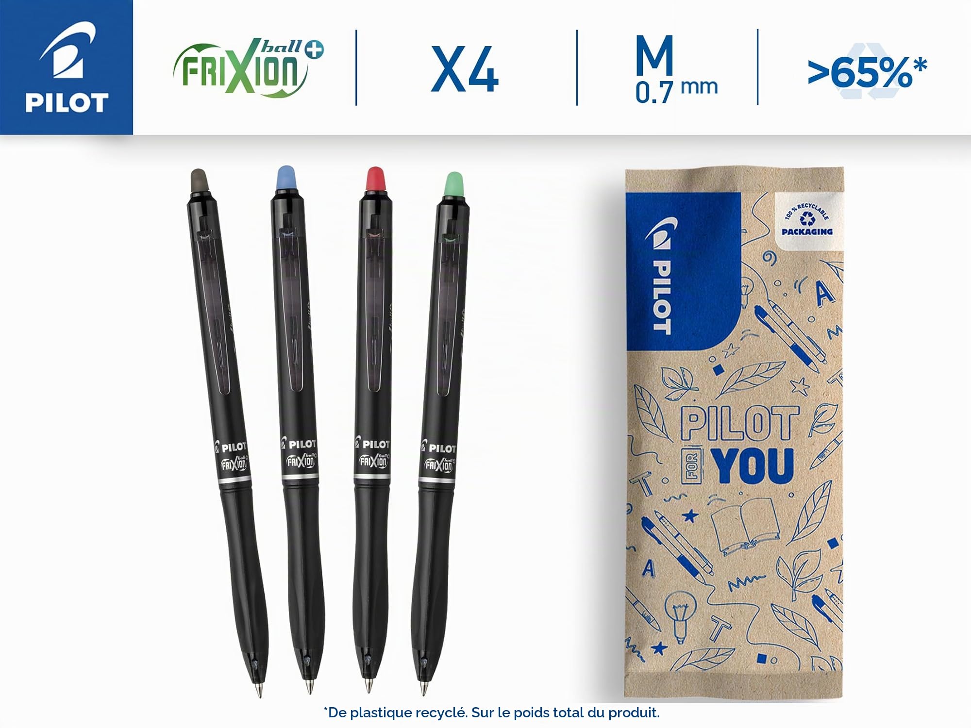 pilot-frixion-ball-plus-stylos-rollers-effa-ables-noir-bleu-rouge-vert-pointe-mo image 2