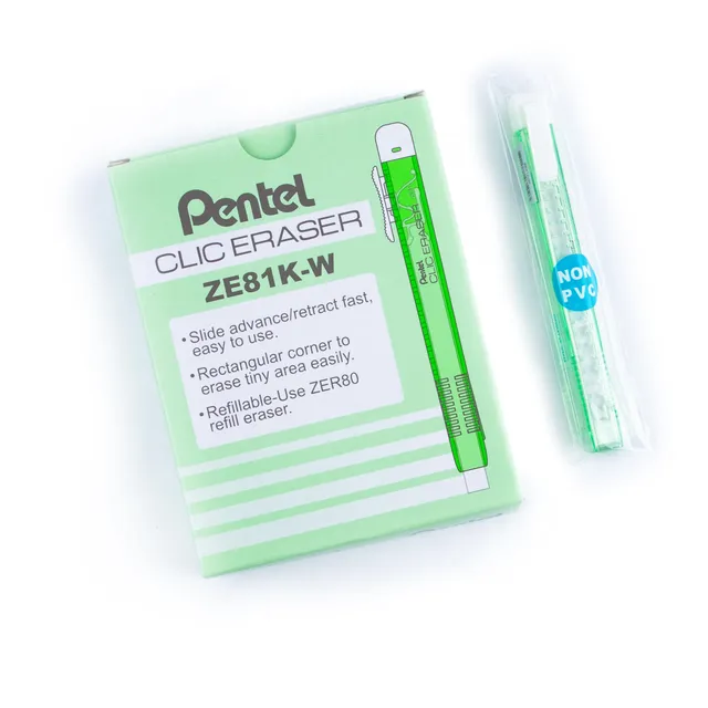 pentel-clic-eraser-ze81-stylo-gomme-rechargeable-corps-vert-clair-lot-de-12 image 1