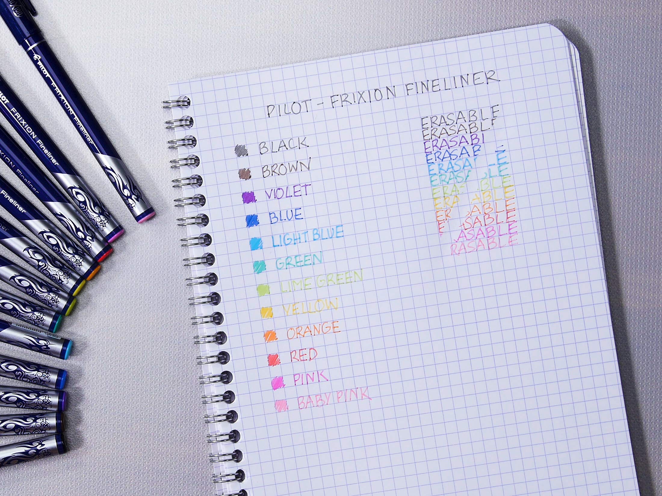 pilot-frixion-fineliner-feutre-effa-able-pointe-moyenne-lot-de-12-couleurs image 4