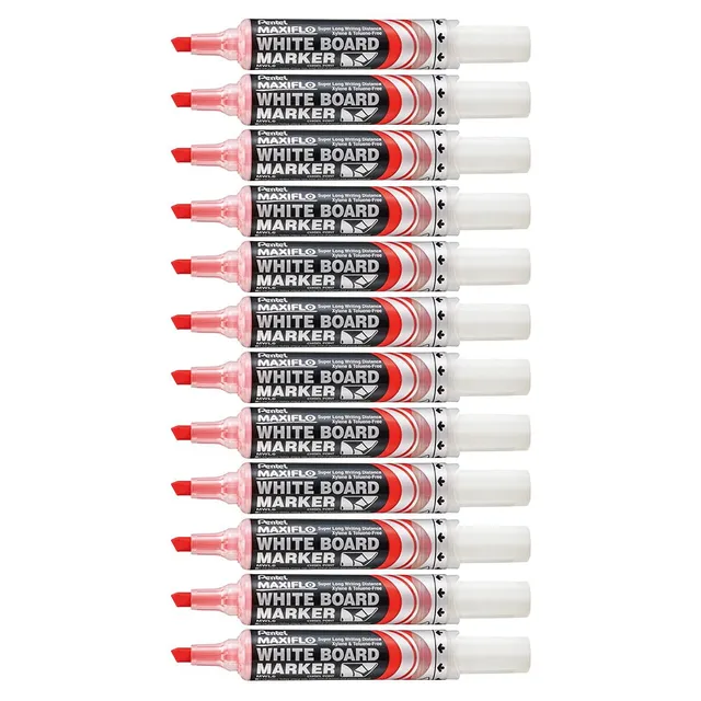 pentel-maxiflo-mwl6-lot-de-12-marqueurs-tableau-blanc-pointe-biseaut-e-large-rou image 1