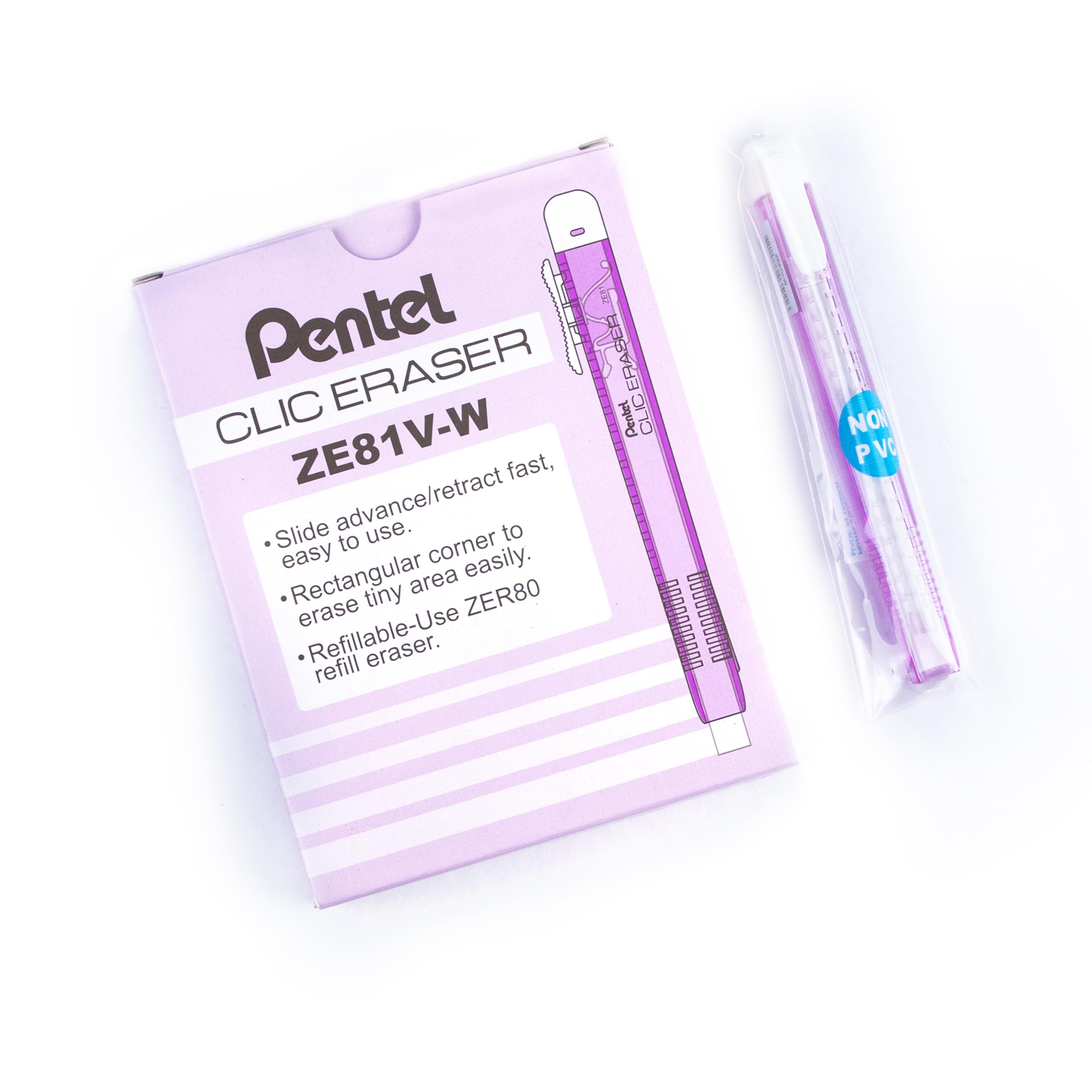 pentel-clic-eraser-ze81-stylo-gomme-rectangulaire-rechargeable-violet-transparen image 1