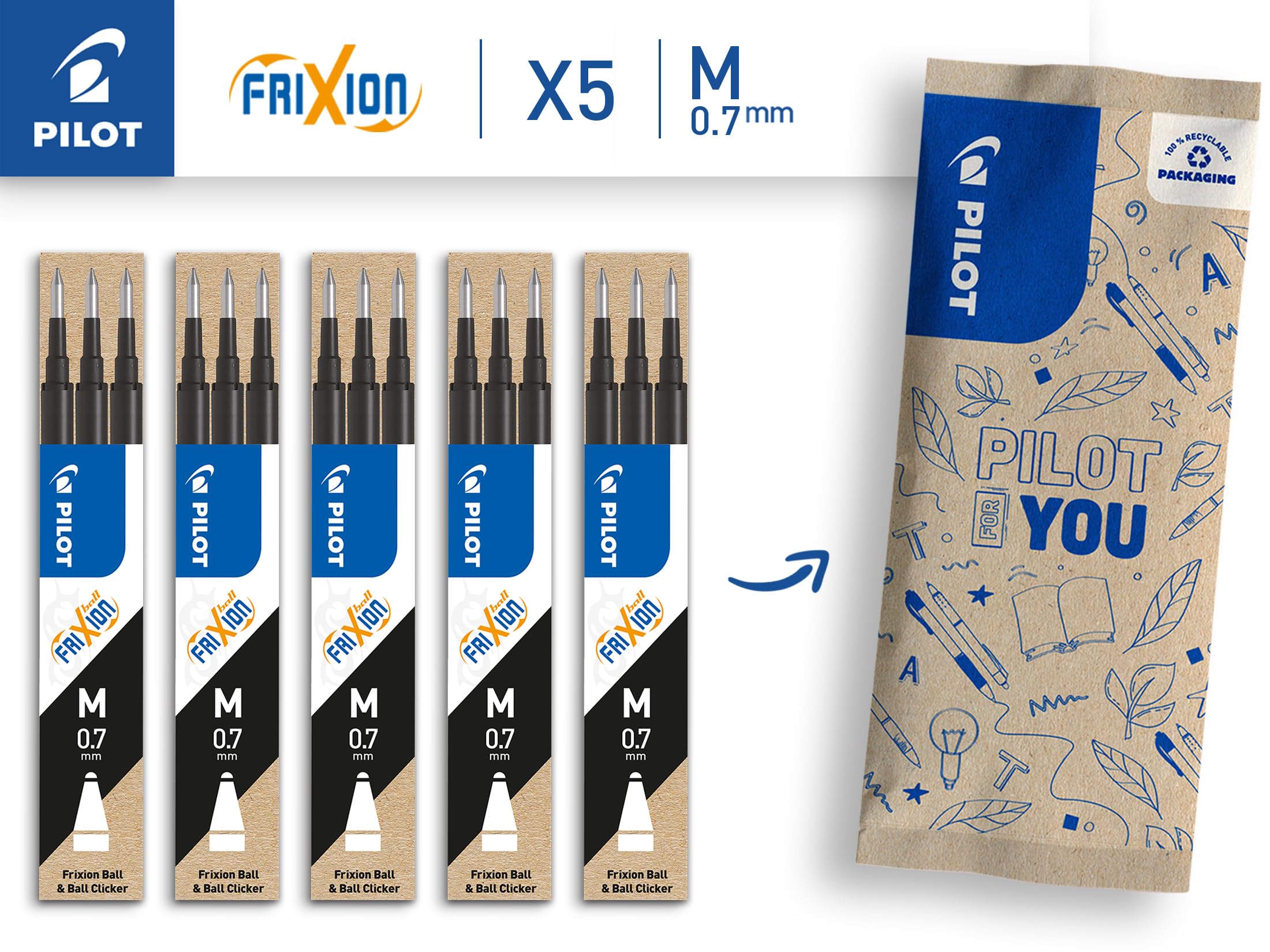 pilot-frixion-lot-5-tuis-de-3-recharges-noires-15-recharges-effa-ables-compatibl image 2