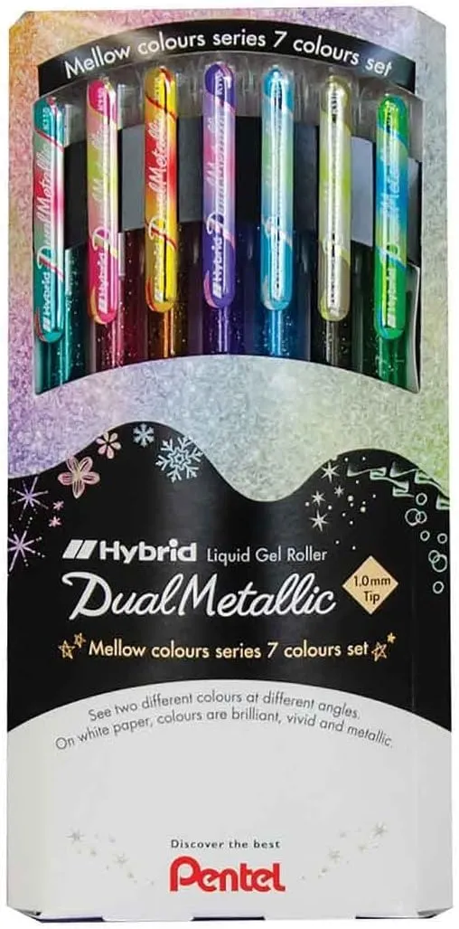 pentel-hybrid-dual-metallic-k110-pochette-de-7-rollers-gel-1-0-mm image 1