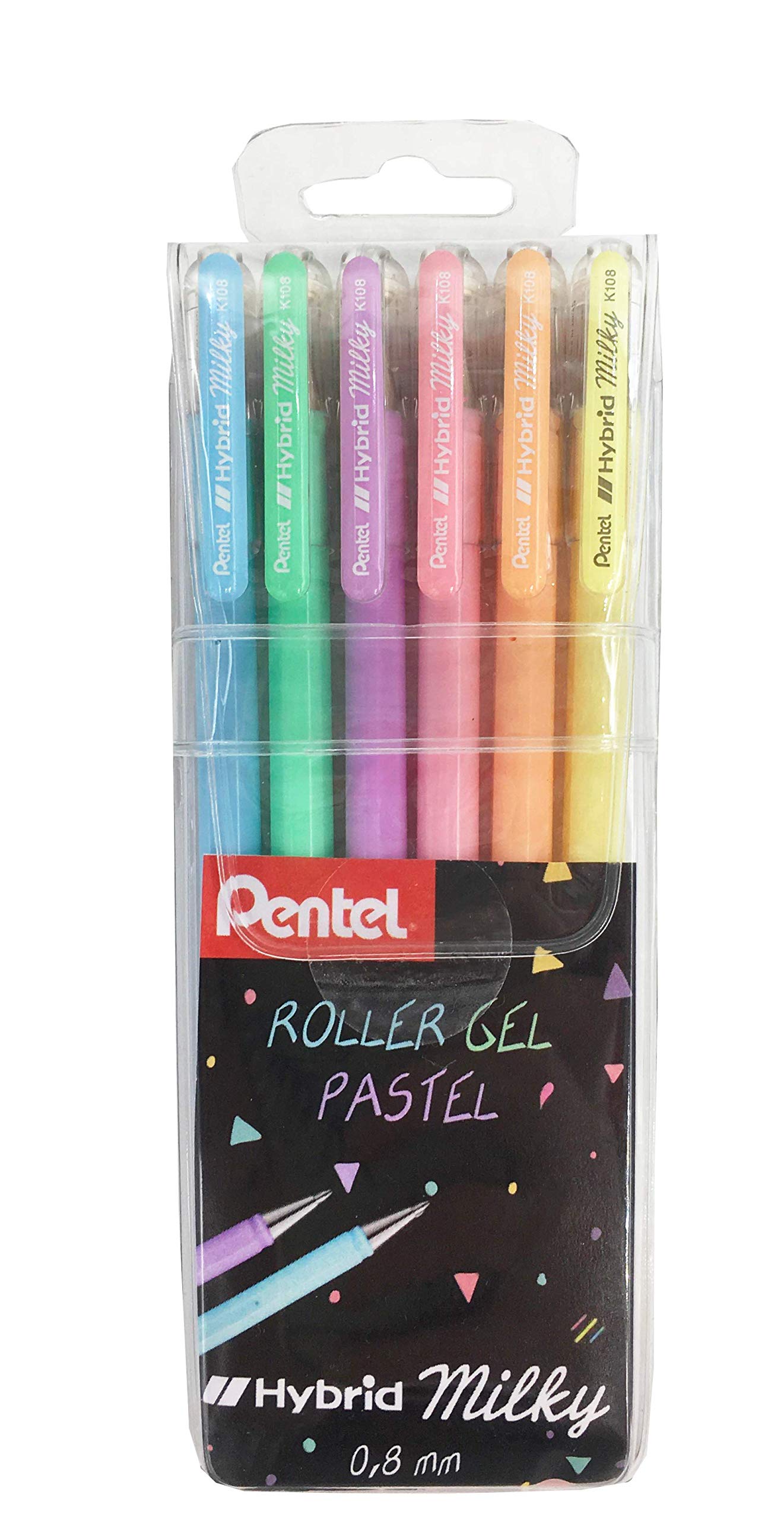 pentel-hybrid-k108p-roller-gel-pastel-0-8-mm-pochette-de-6-couleurs image 1
