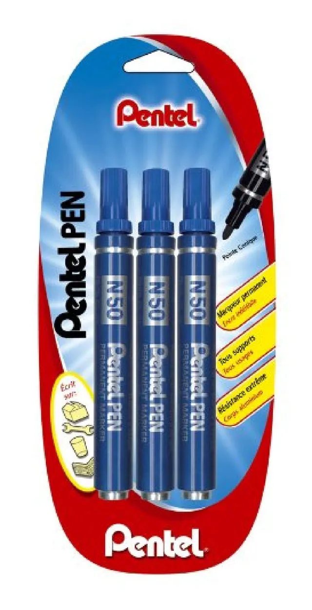 pentel-n50-marqueur-permanent-pointe-conique-bleu-lot-de-3 image 1