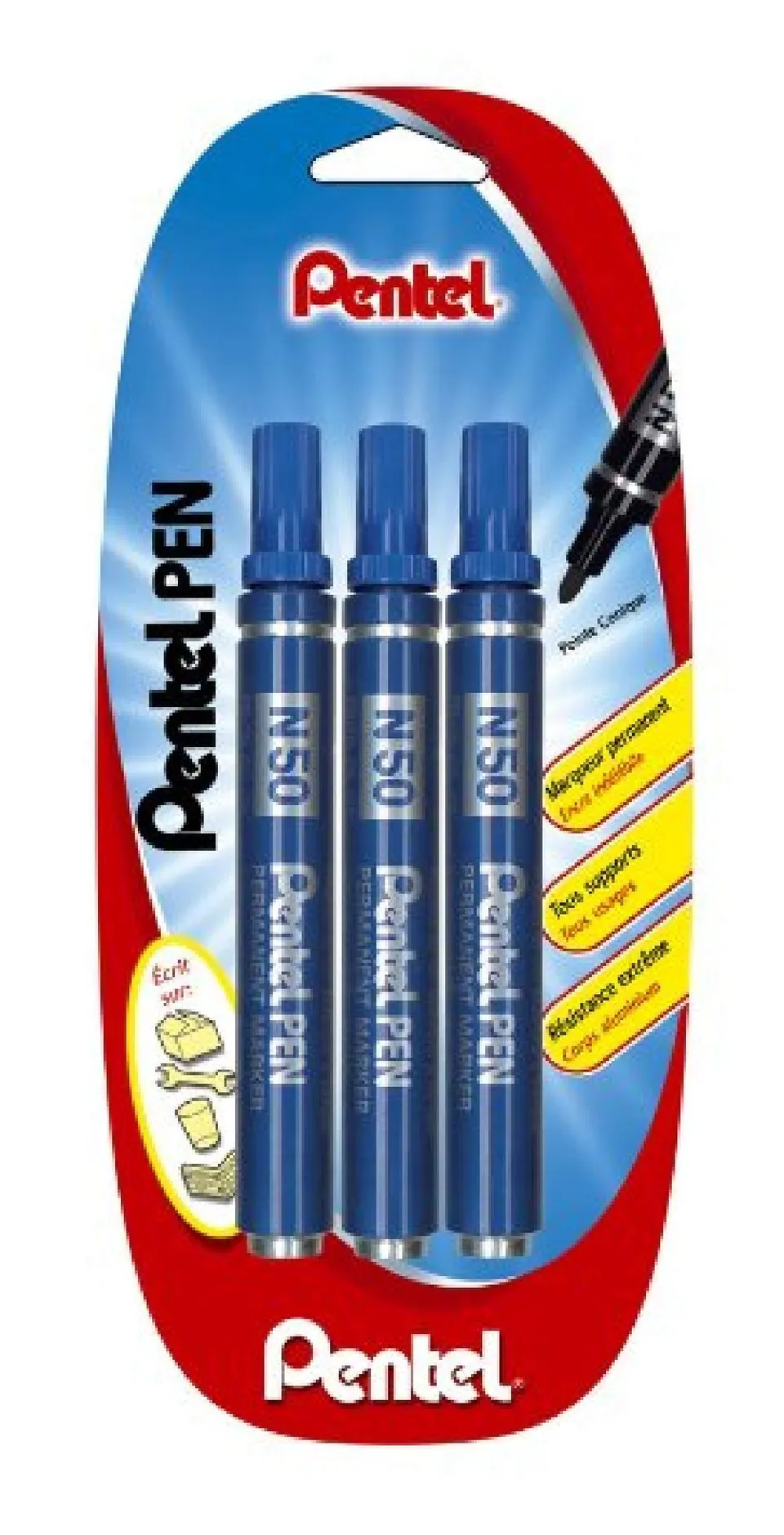 pentel-n50-marqueur-permanent-pointe-conique-bleu-lot-de-3 image 1