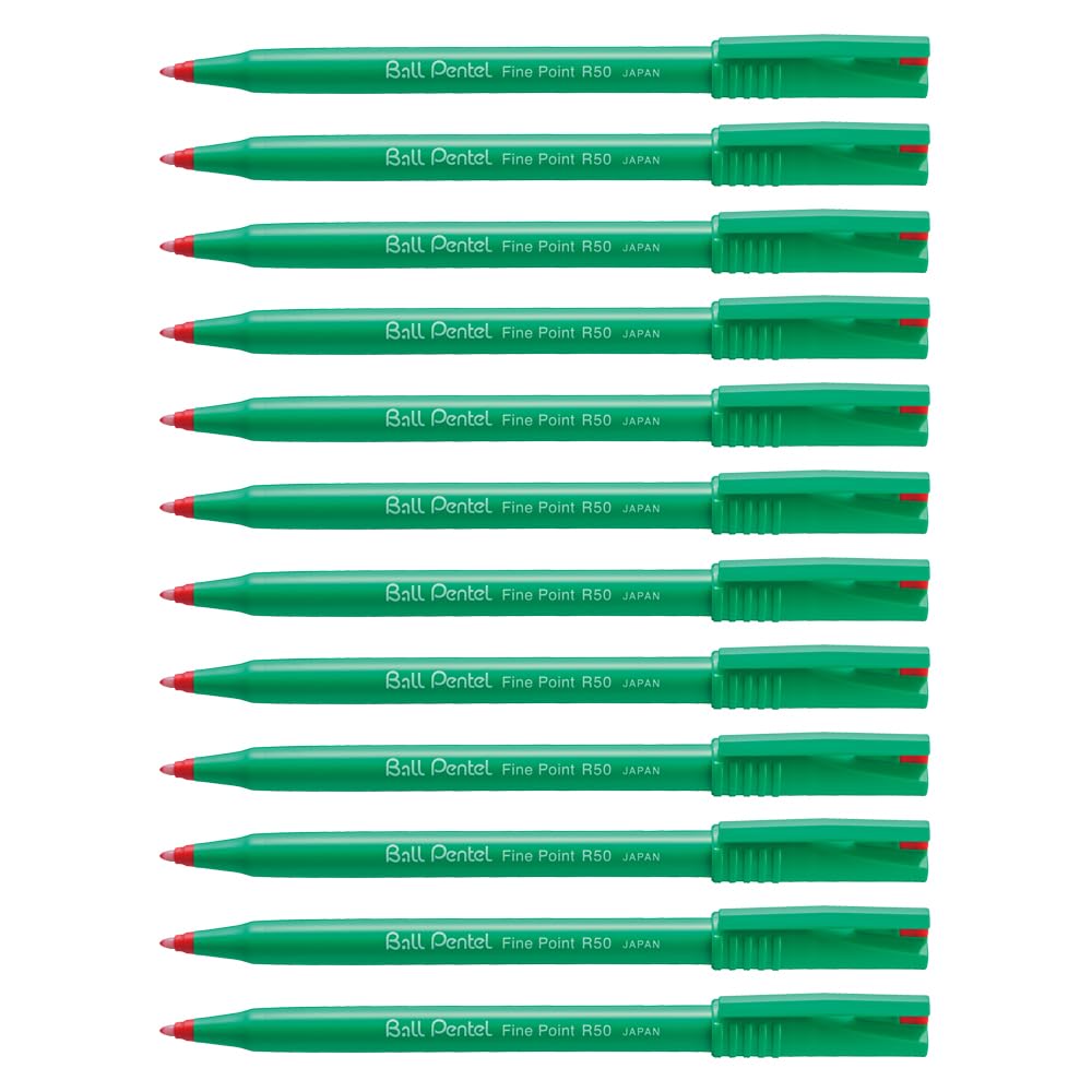 pentel-ball-r50-b-feutre-bille-0-8-mm-encre-rouge-pack-de-12 image 1