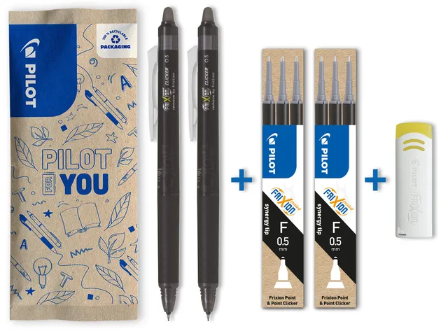 pilot-frixion-point-clicker-0-5-roller-effa-able-r-tractable-noir-lot-de-2-stylo image 1