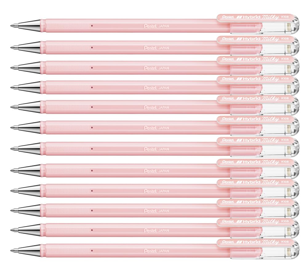 pentel-hybrid-milky-k108-p-lot-de-12-rollers-gel-pastel-rose-0-8-mm image 1