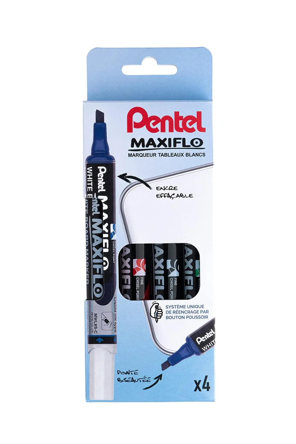 pentel-maxiflo-mwl6s-4-marqueur-tableau-blanc-pointe-biseaut-e-pochette-4-couleu image 1
