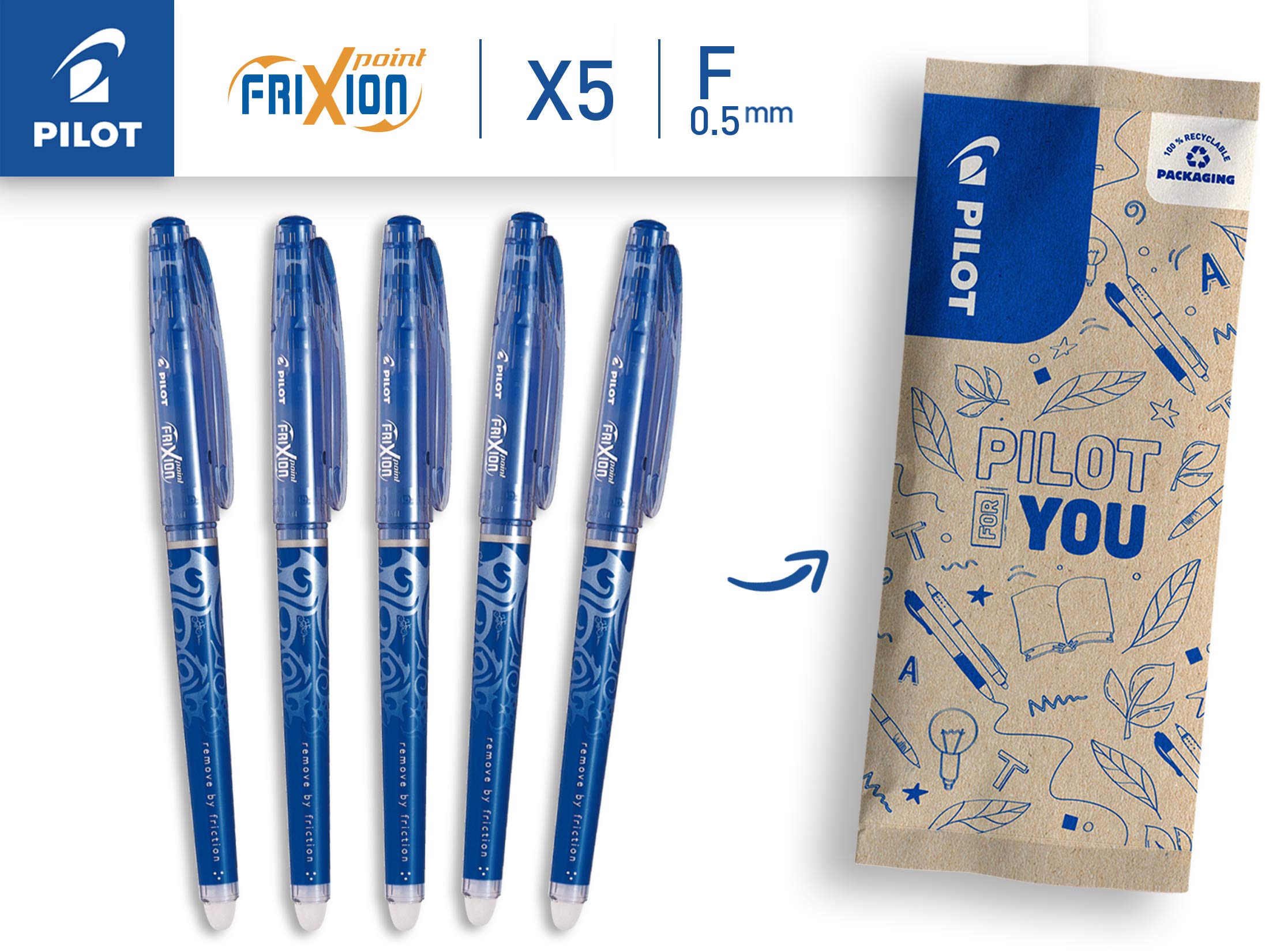 pilot-frixion-point-roller-effa-able-pointe-fine-0-5-mm-bleu-lot-de-5 image 2