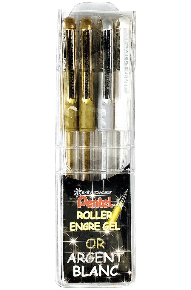 pentel-hybrid-gel-grip-k118-4-festif-roller-gel-m-tallis-0-8-mm-pochette-de-4 image 1