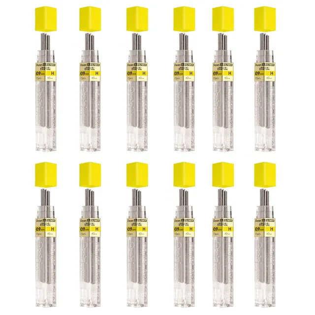 pentel-509-h-mines-0-9-mm-h-lot-de-12-tuis-hi-polymer-super image 1