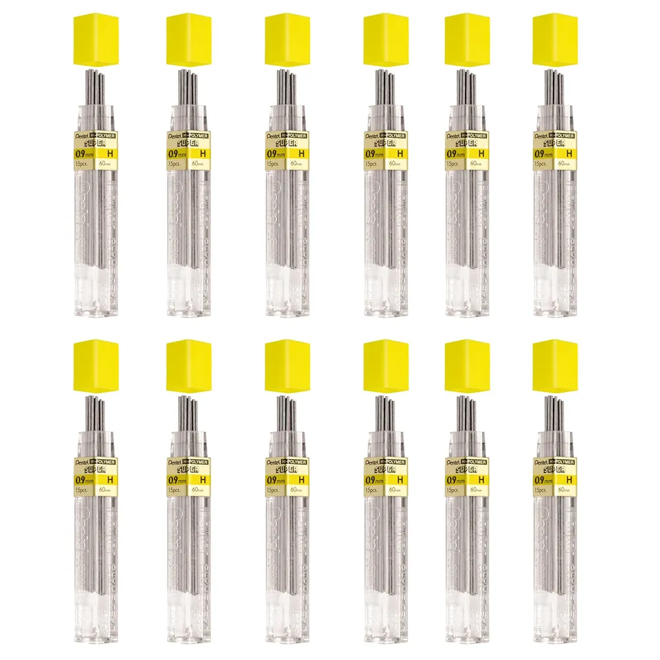pentel-509-h-mines-0-9-mm-h-lot-de-12-tuis-hi-polymer-super image 1