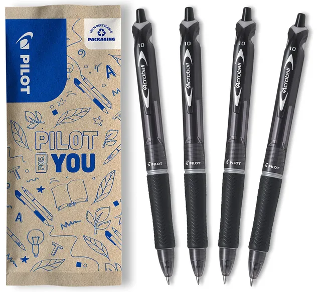 pilot-acroball-lot-de-4-billes-noirs-encre-huile-ultra-douce-r-tractable-recharg image 1