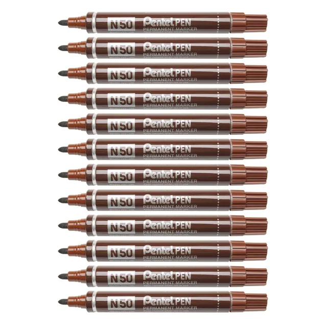 pentel-pen-n50-lot-de-12-marqueurs-permanents-pointe-moyenne-marron image 1