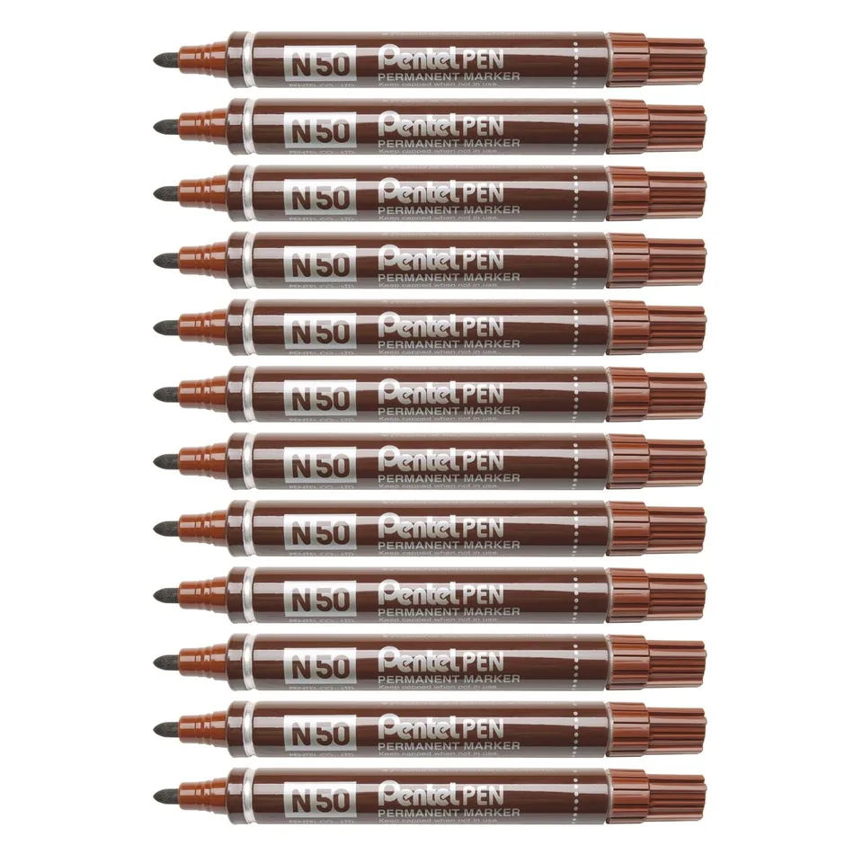 pentel-pen-n50-lot-de-12-marqueurs-permanents-pointe-moyenne-marron image 1