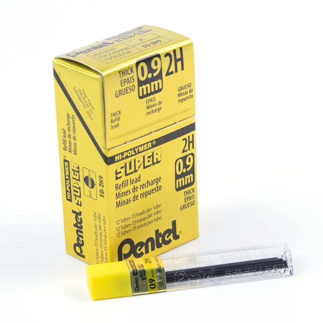 pentel-super-hi-polymer-mines-0-9-mm-2h-lot-de-12-tuis-de-15-mines image 1