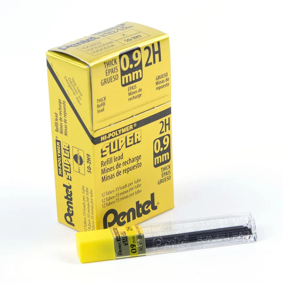 pentel-super-hi-polymer-mines-0-9-mm-2h-lot-de-12-tuis-de-15-mines image 1