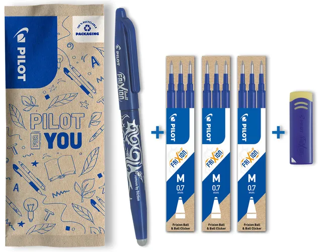 pilot-frixion-ball-07-stylo-effa-able-bleu-9-recharges-gomme image 1