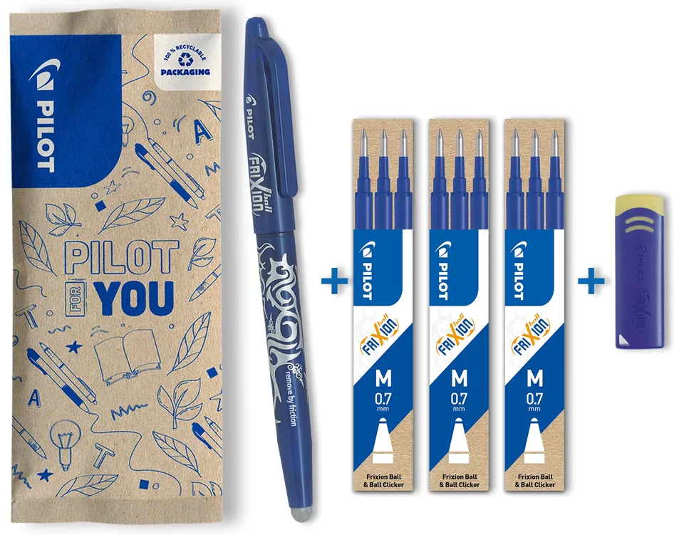 pilot-frixion-ball-07-stylo-effa-able-bleu-9-recharges-gomme image 1