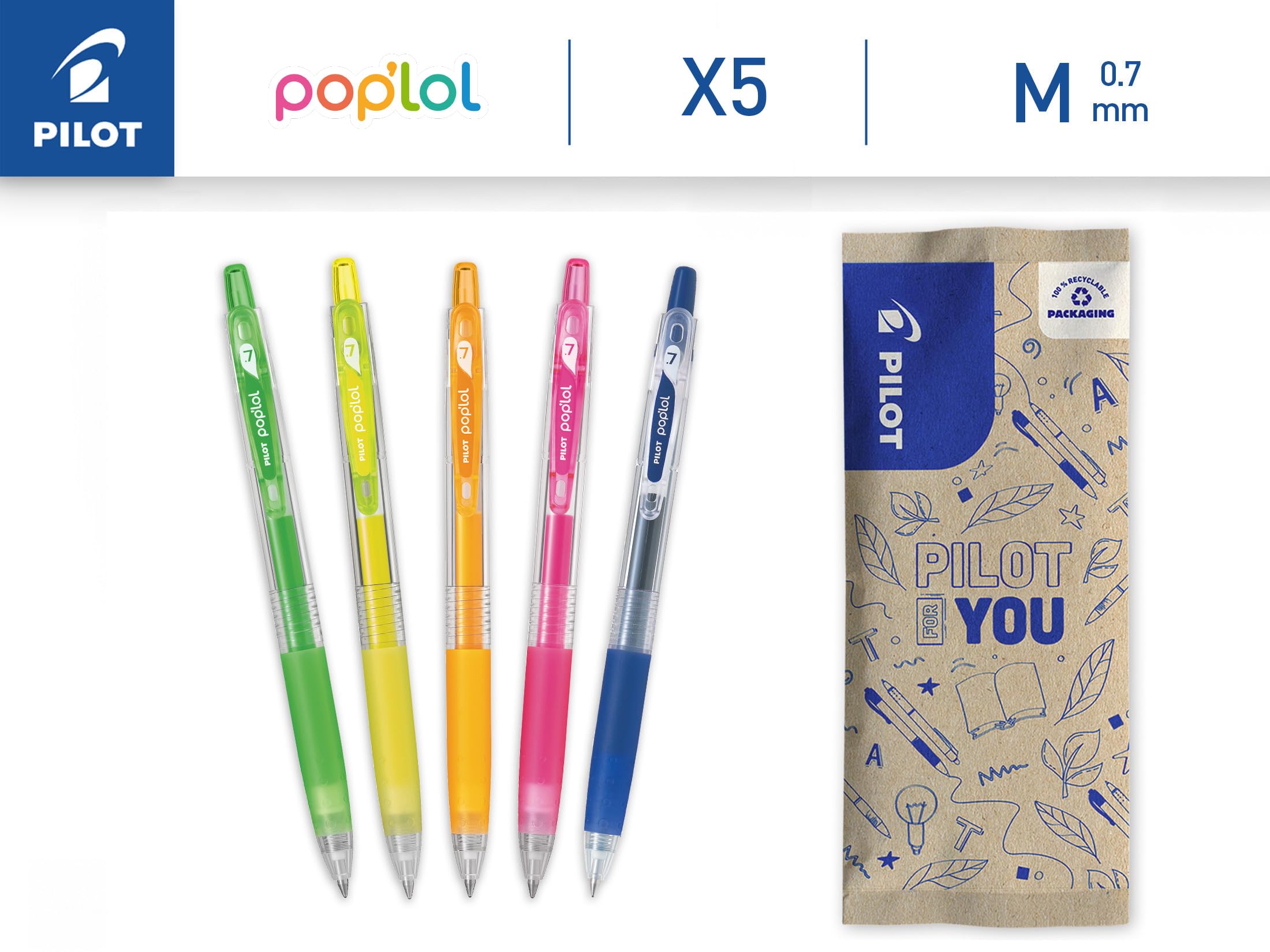 pilot-pop-lol-stylo-roller-encre-gel-r-tractable-lot-de-5-couleurs-n-ons-pointe- image 2