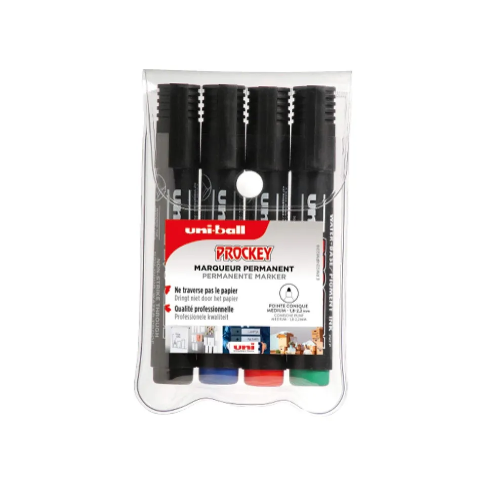 uni-ball-prockey-pm-122-marqueur-permanent-pointe-ogive-1-2-1-8-mm-pack-de-4-cou image 1