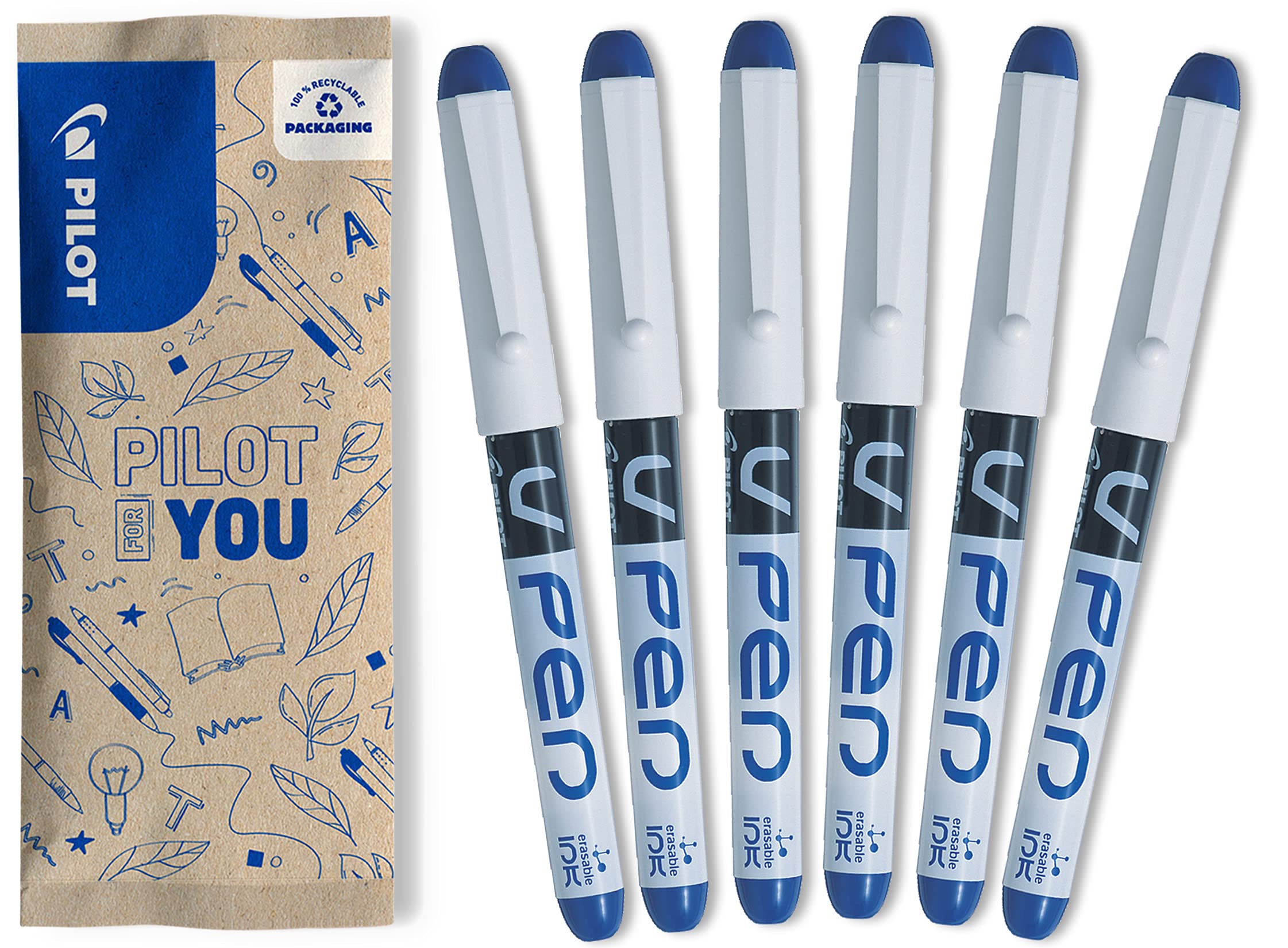 pilot-v-pen-effa-able-6-stylos-plume-bleu-plume-moyenne image 1