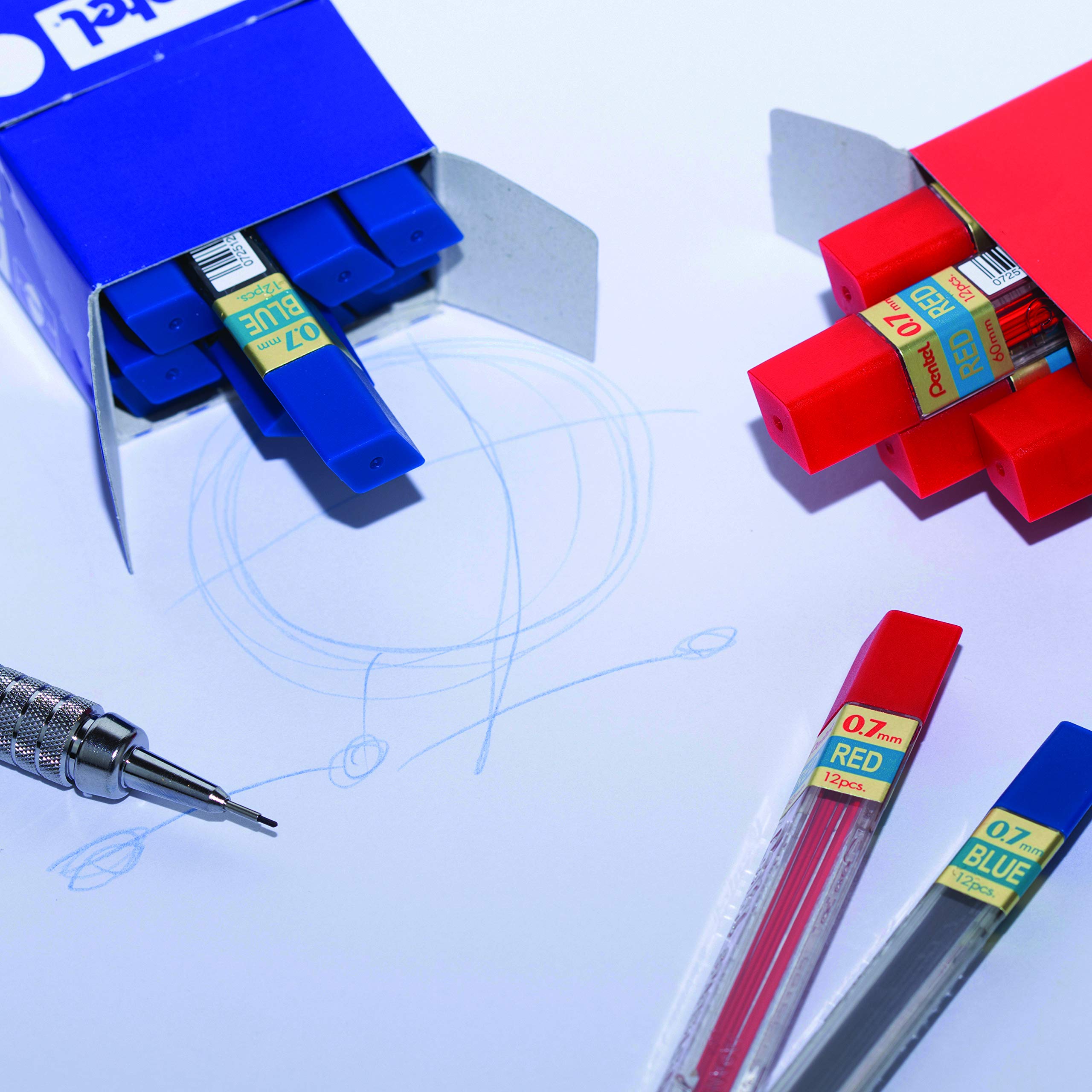 pentel-super-hi-polymer-ppr-7-mines-0-7-mm-rouge-hb-lot-de-12-tui-de-12-mines image 4