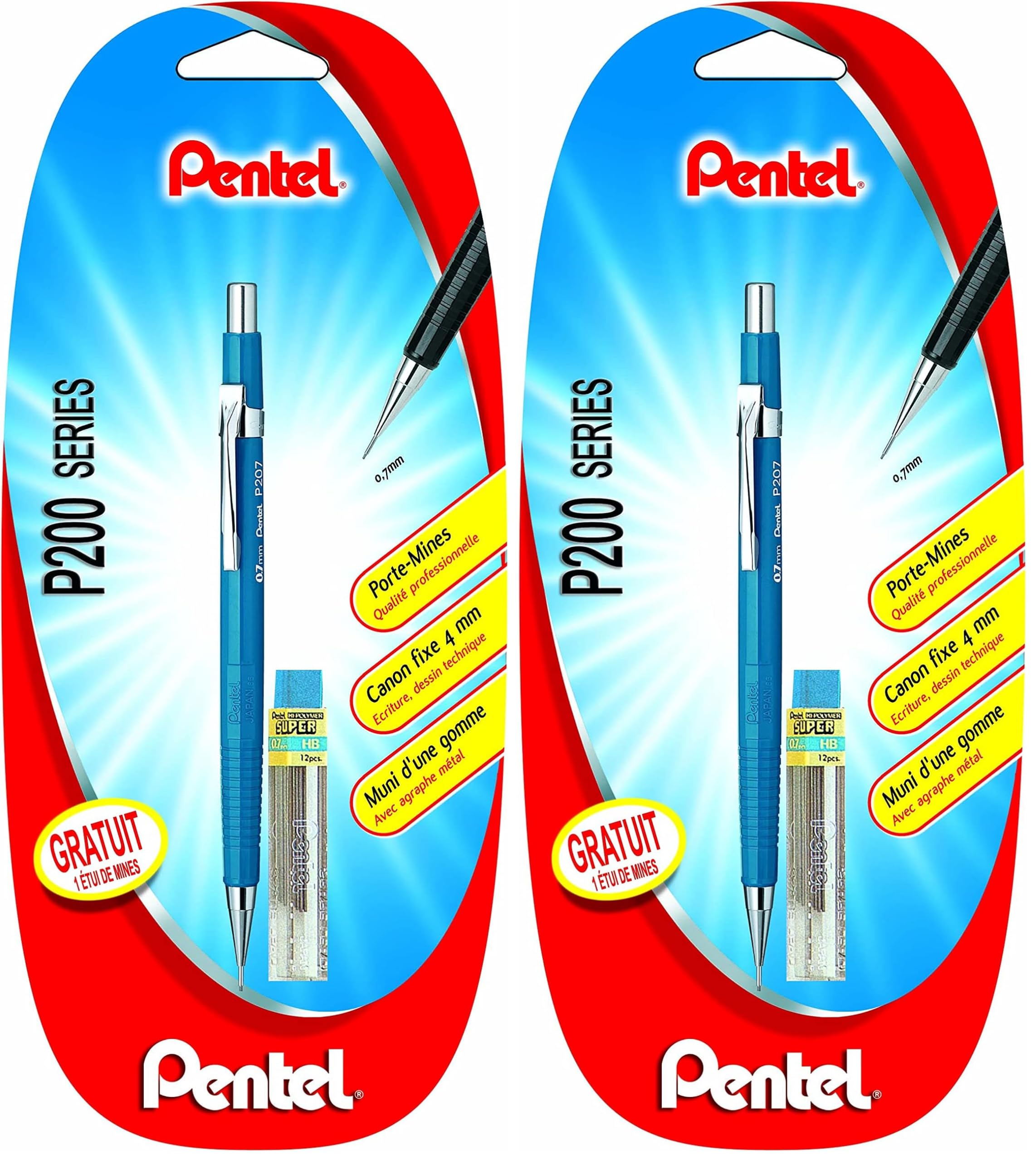 pentel-p207-porte-mines-0-7-mm-canon-fixe-4-mm-corps-bleu-tui-de-mines image 4