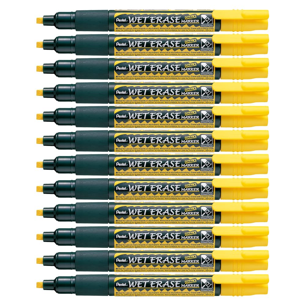 pentel-weterase-marqueur-craie-pour-vitre-jaune-lot-de-12 image 1