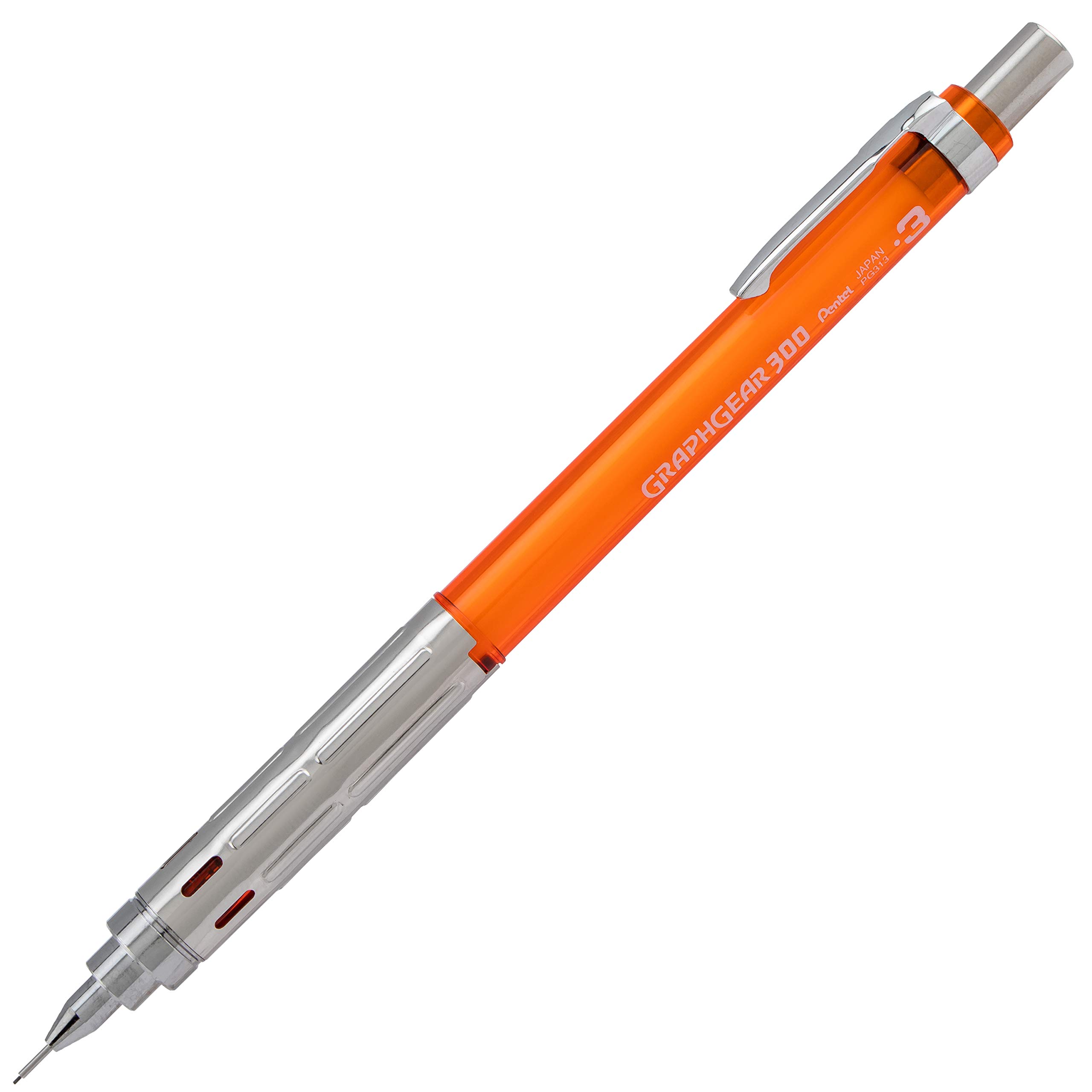 pentel-graphgear-300-pg313-porte-mine-technique-0-3-mm-corps-orange-transparent- image 2