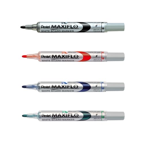 pentel-maxiflo-pochette-de-4-marqueurs-tableau-blanc-pointe-conique-moyenne-noir image 4