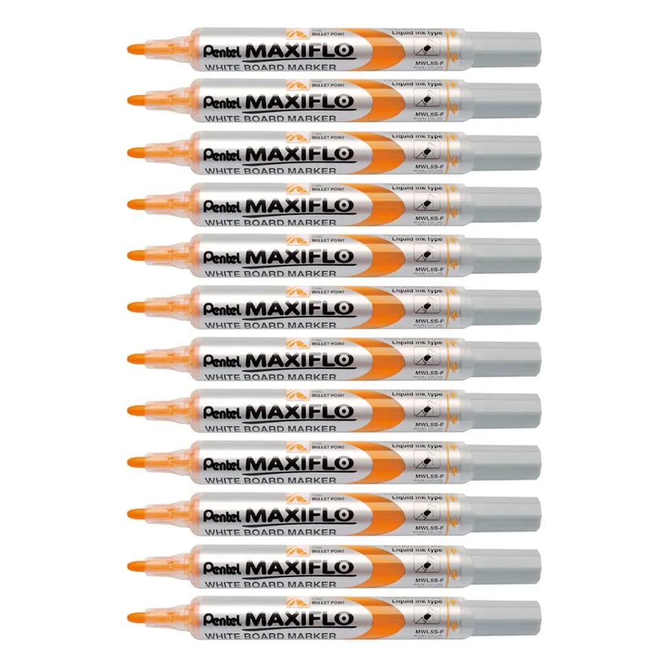 pentel-maxiflo-lot-de-12-marqueurs-tableau-blanc-pointe-conique-orange image 1