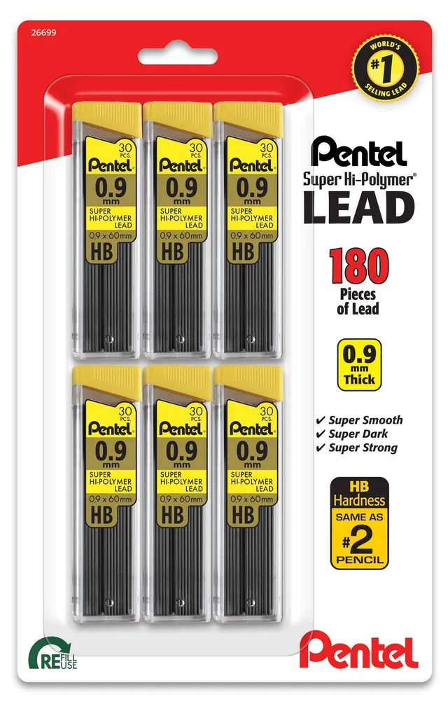 pentel-super-hi-polymer-c29bphb6-mine-hb-0-9-mm-lot-de-6-tubes image 1