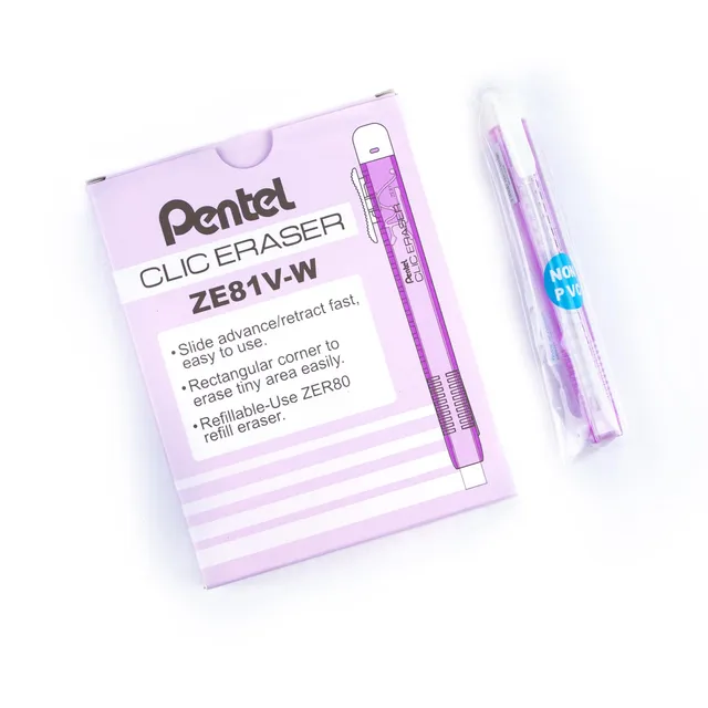 pentel-clic-eraser-ze81-stylo-gomme-rectangulaire-rechargeable-violet-transparen image 1