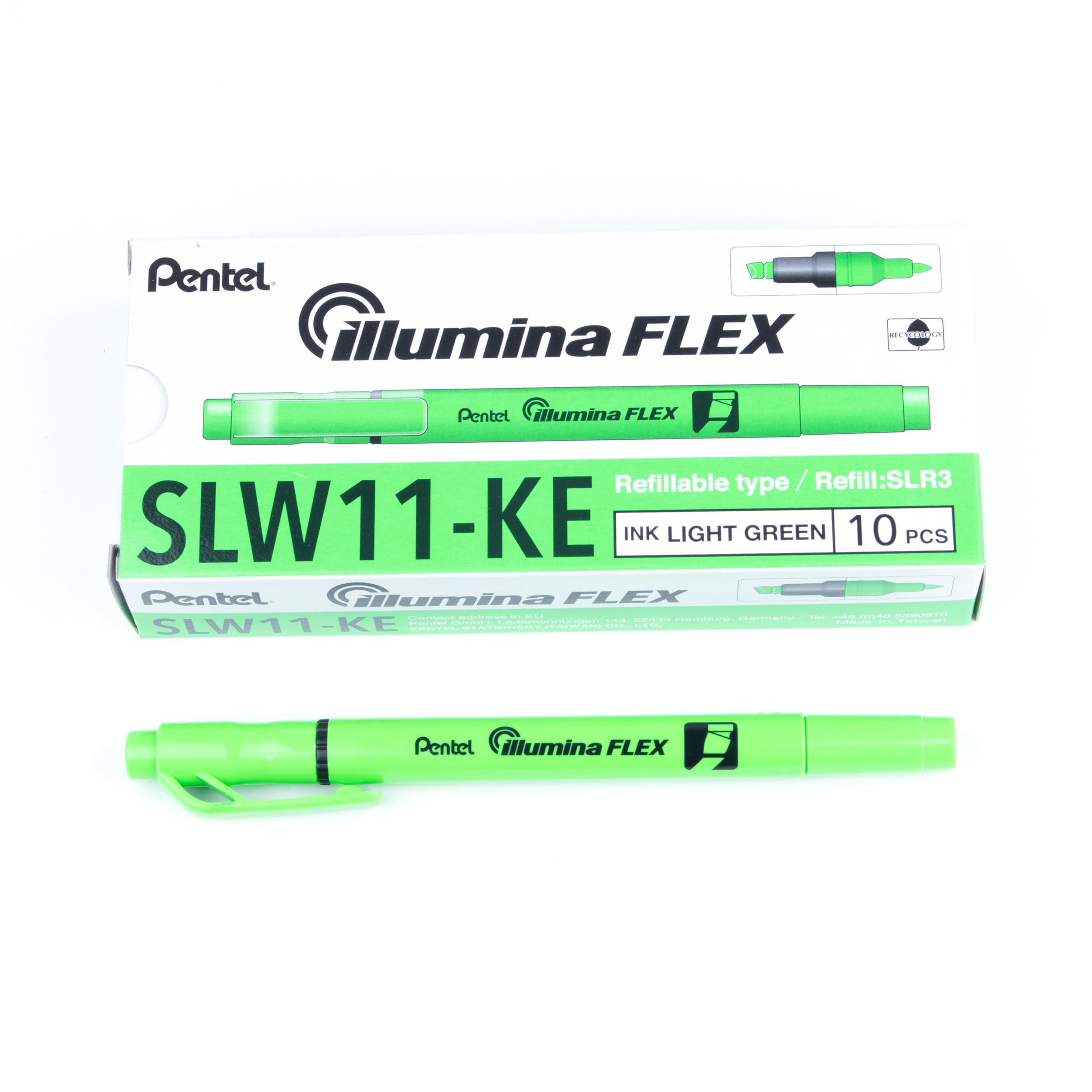 pentel-illumina-flex-slw11-surligneur-bi-pointe-vert-lot-de-10 image 2
