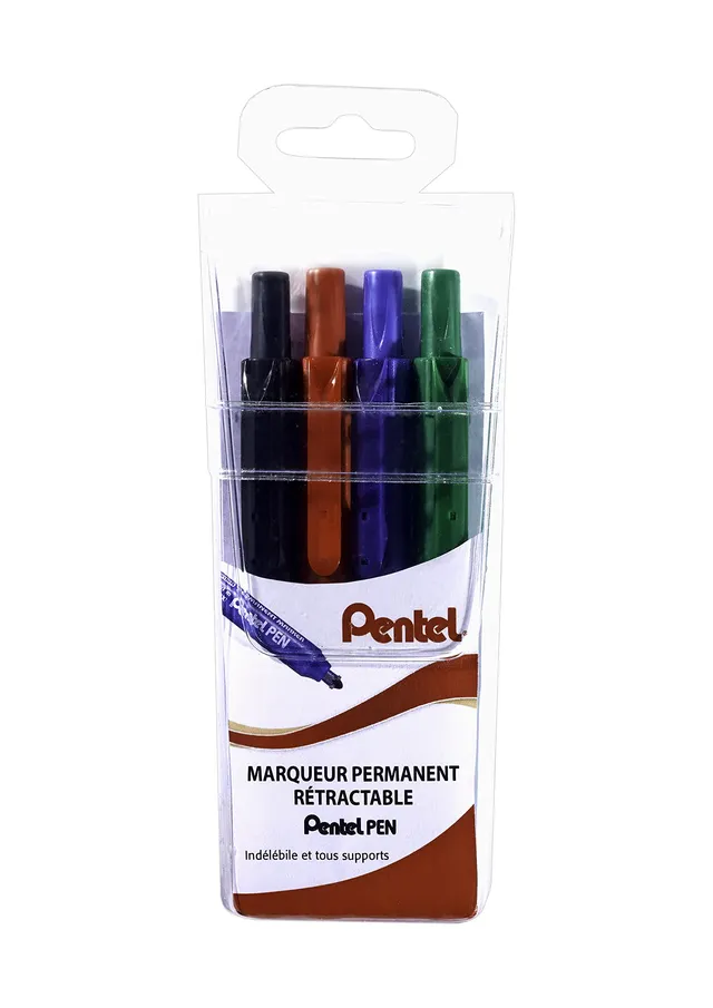 pentel-nxs15-pochette-de-4-marqueurs-permanents-noir-bleu-rouge-vert-pointe-coni image 1