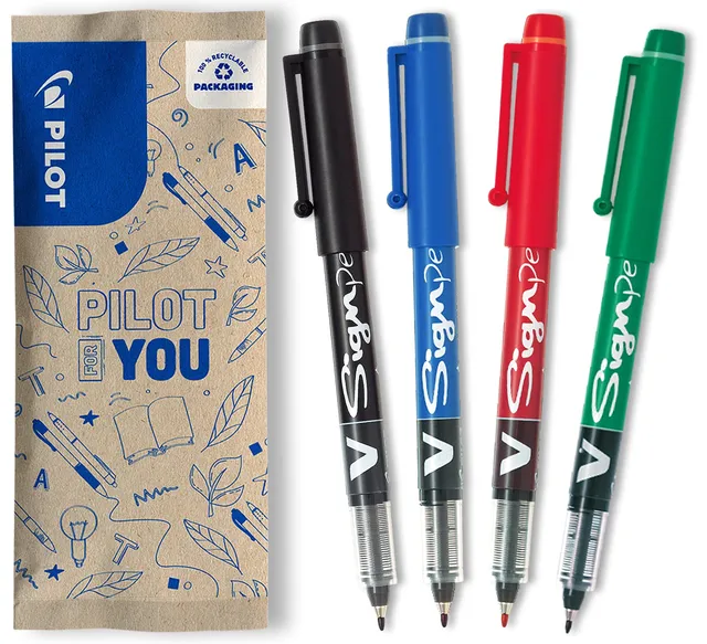 pilot-v-sign-pen-feutre-d-criture-pointe-moyenne-2-mm-lot-de-4-couleurs image 1
